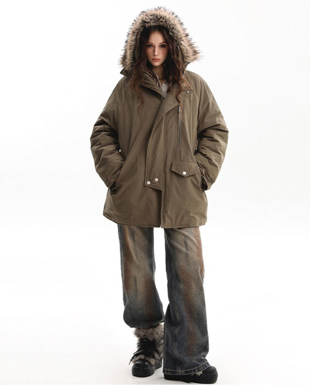 VILZSTUDIOS Fur-trimmed oversized parka for urban fashion