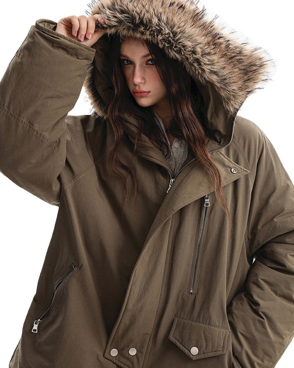 VILZSTUDIOS Fur-trimmed oversized parka for urban fashion