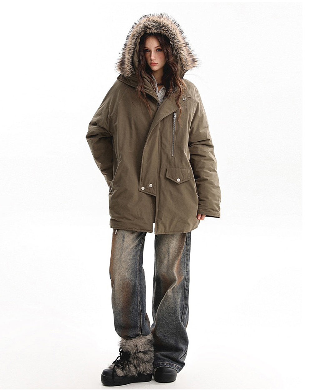 VILZSTUDIOS Fur-trimmed oversized parka for urban fashion