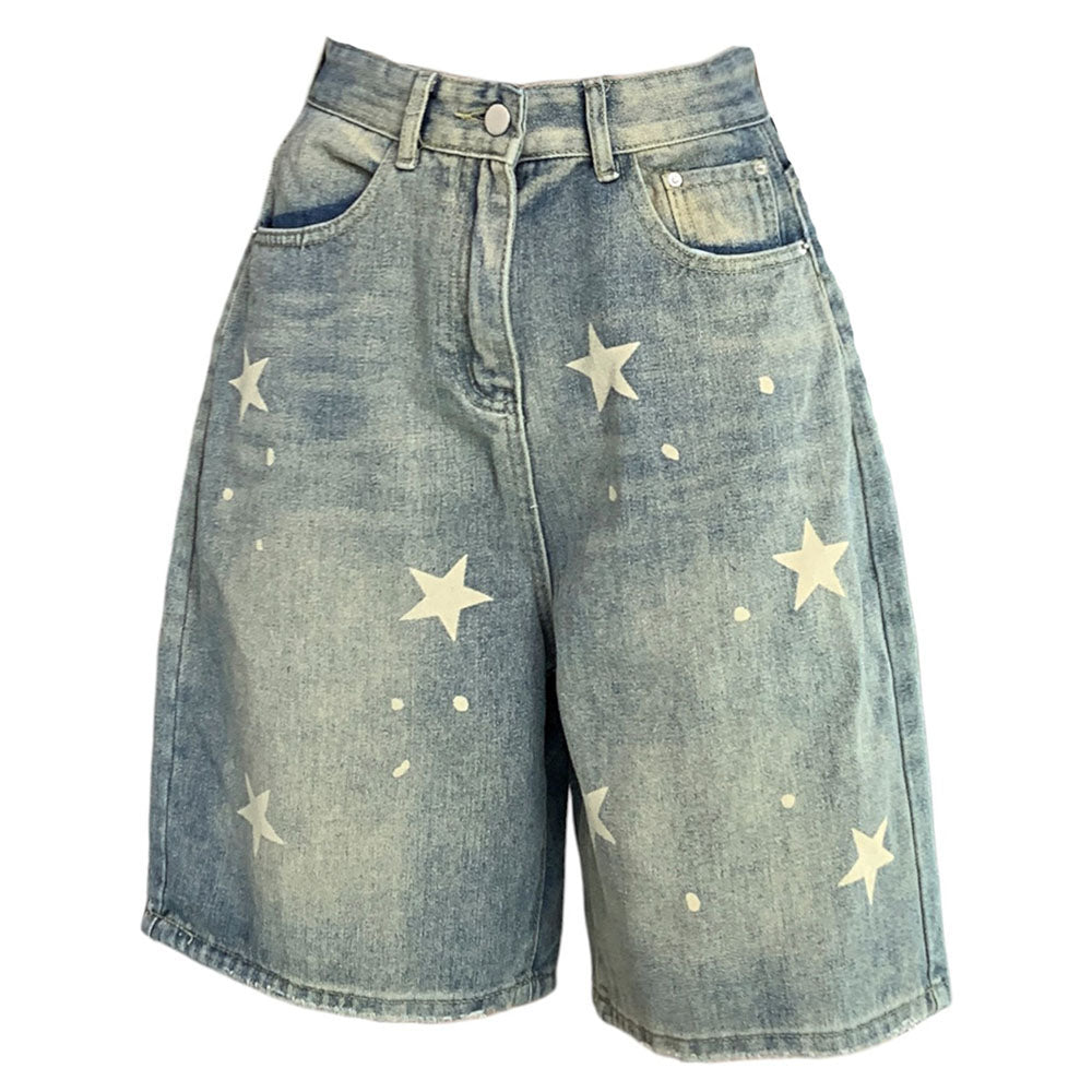VILZSTUDIOS High-waisted denim shorts with star patterns and five-pocket design
