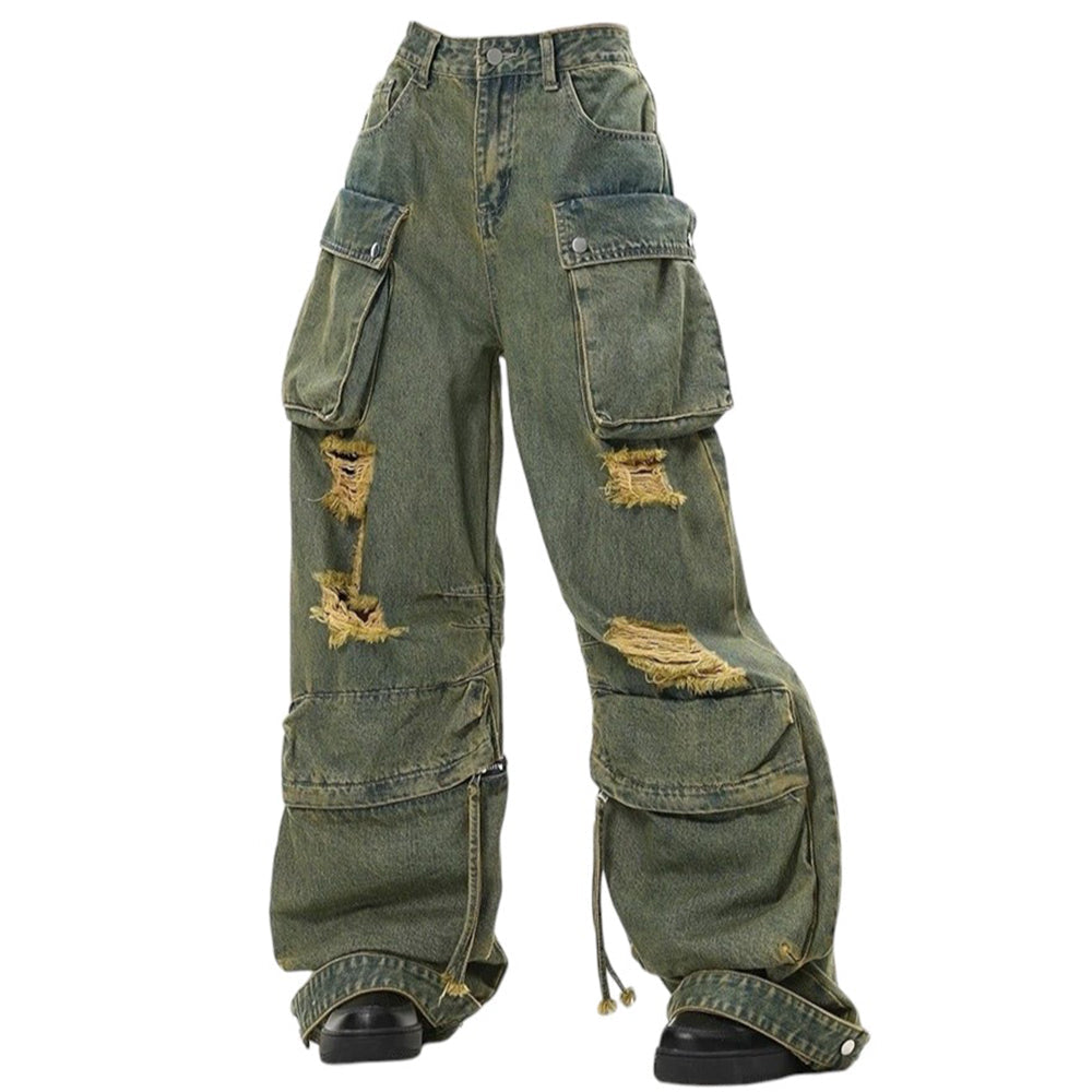 VILZSTUDIOS Utility cargo jeans with ripped detailing and large pockets