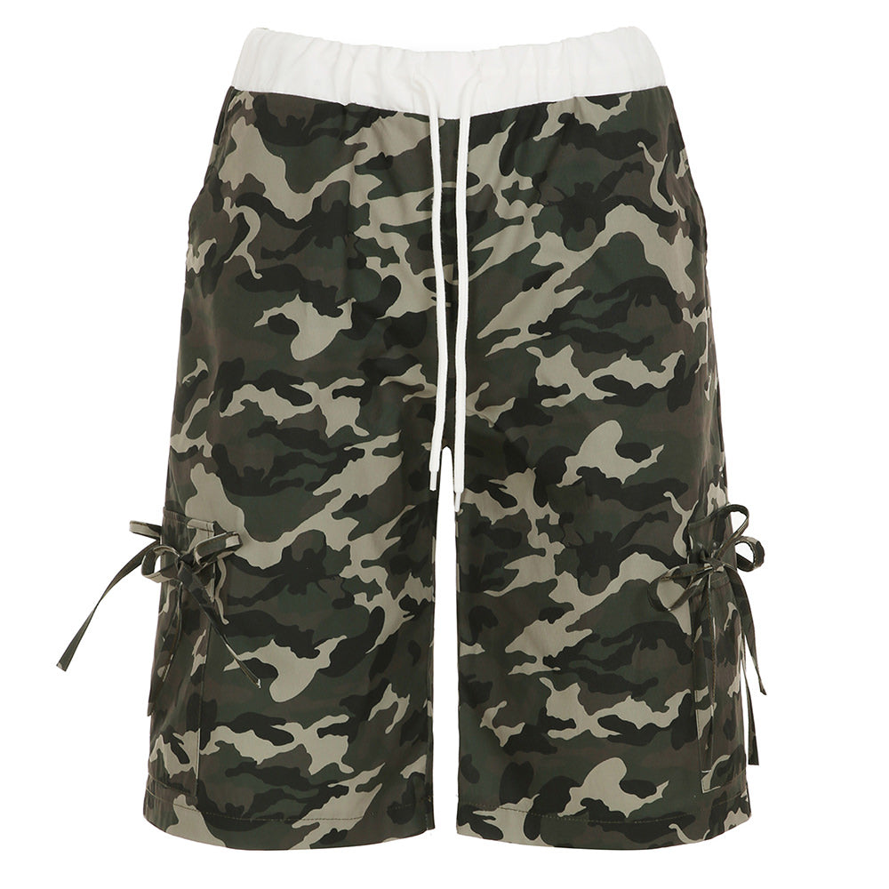 VILZSTUDIOS Camouflage cargo shorts with utility pockets and side ties
