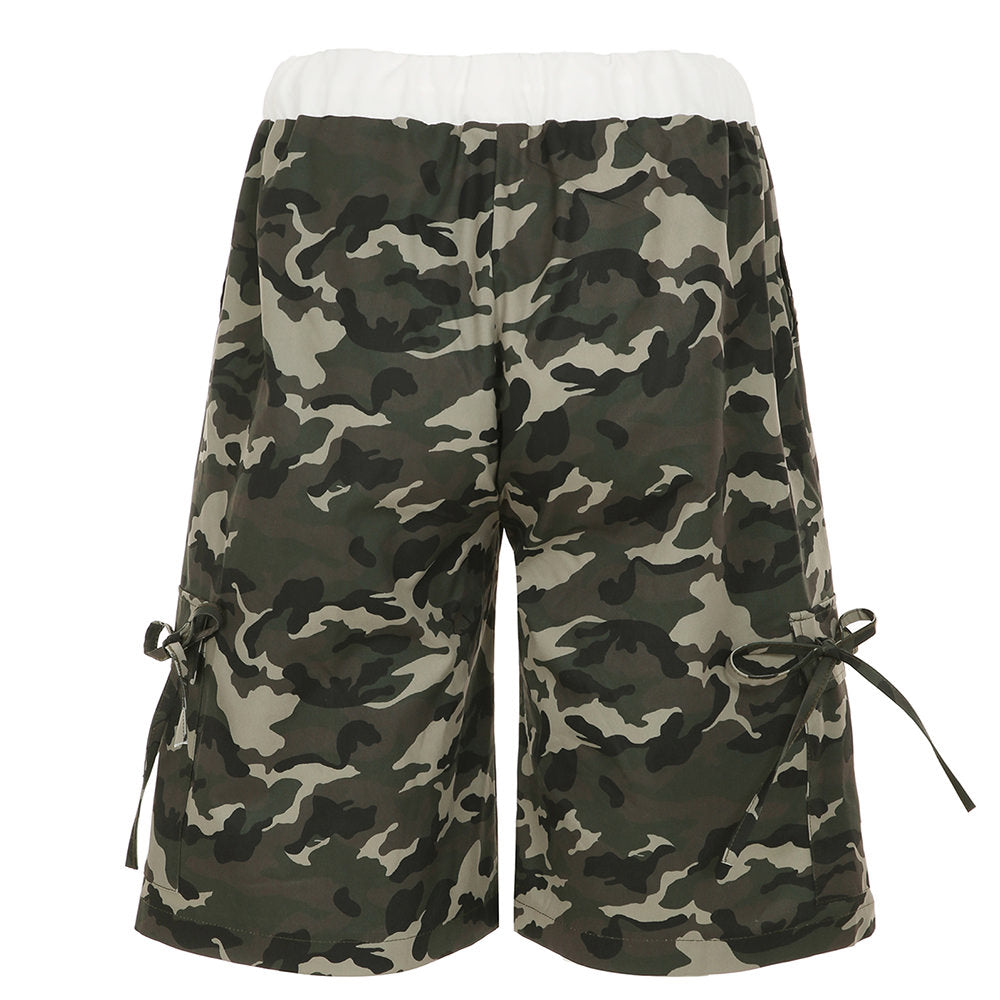 VILZSTUDIOS Camouflage cargo shorts with utility pockets and side ties