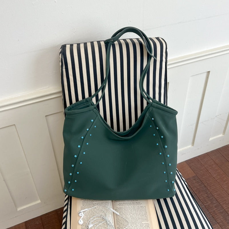 V-Shaped Studded Shoulder Bag