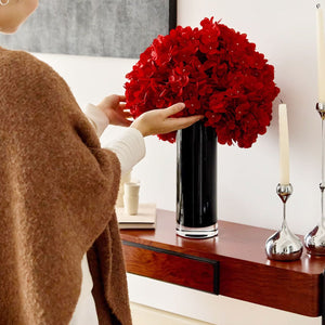 VILZSTUDIOS red hydrangea floral arrangement in black vase