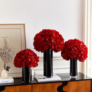 VILZSTUDIOS red hydrangea floral arrangement in black vase