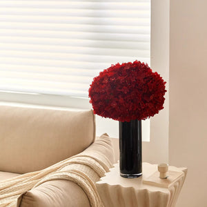 VILZSTUDIOS red hydrangea floral arrangement in black vase