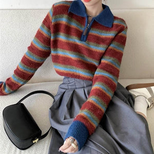 VILZSTUDIOS Vibrant striped cropped knit sweater