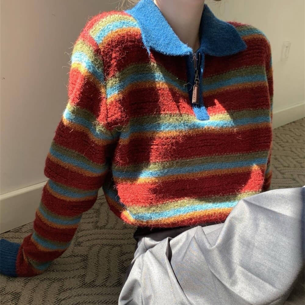 VILZSTUDIOS Vibrant striped cropped knit sweater
