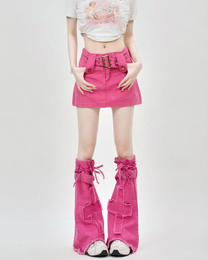 VILZSTUDIOS Vibrant pink Y2K mini skirt and leg warmers set