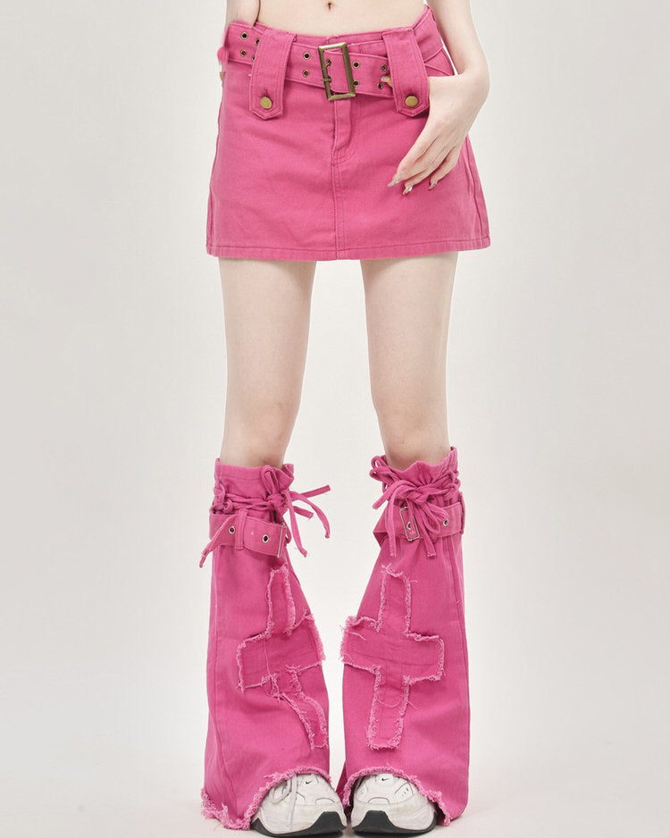 VILZSTUDIOS Vibrant pink Y2K mini skirt and leg warmers set