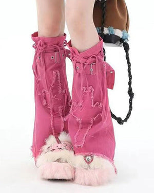 VILZSTUDIOS Vibrant pink Y2K mini skirt and leg warmers set