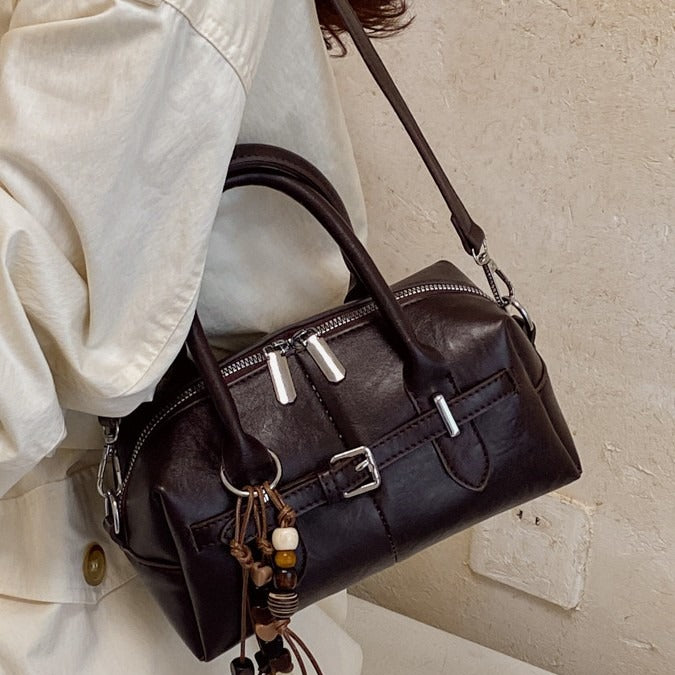 VILZSTUDIOS dark brown vintage bowler mini duffel bag
