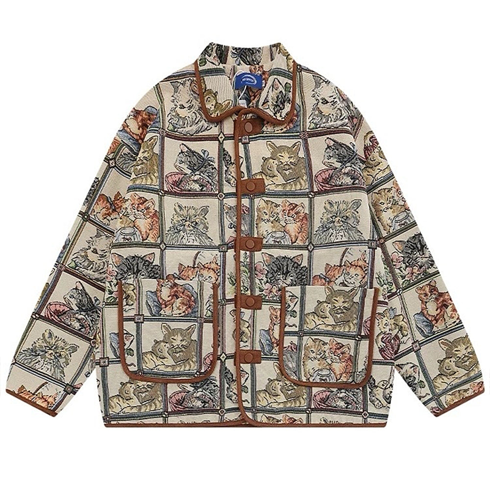 VILZSTUDIOS Oversized jacket with cat print design