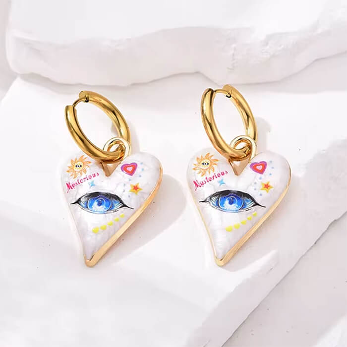VILZSTUDIOS Heart-shaped hoop earrings with blue eye and star designs