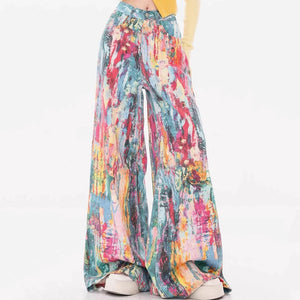 VILZSTUDIOS Wide-leg jeans with watercolor print design