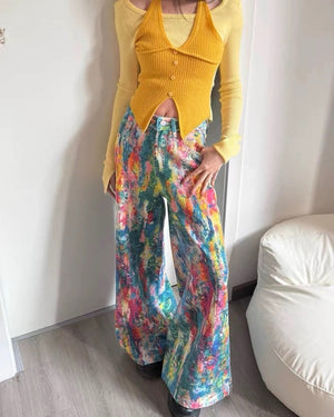 VILZSTUDIOS Wide-leg jeans with watercolor print design