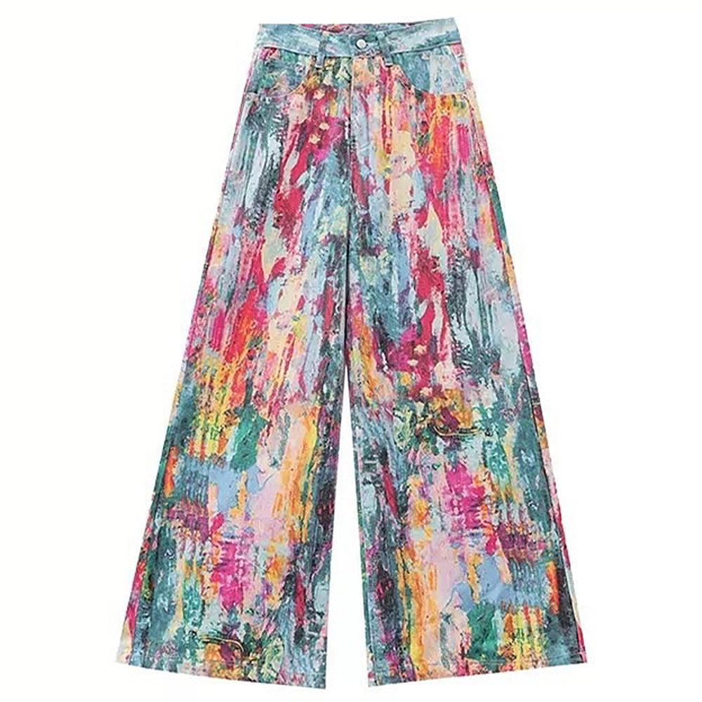 VILZSTUDIOS Wide-leg jeans with watercolor print design