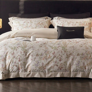 VILZSTUDIOS cream watercolor floral duvet cover set with pastel botanicals and wide cream-beige borders