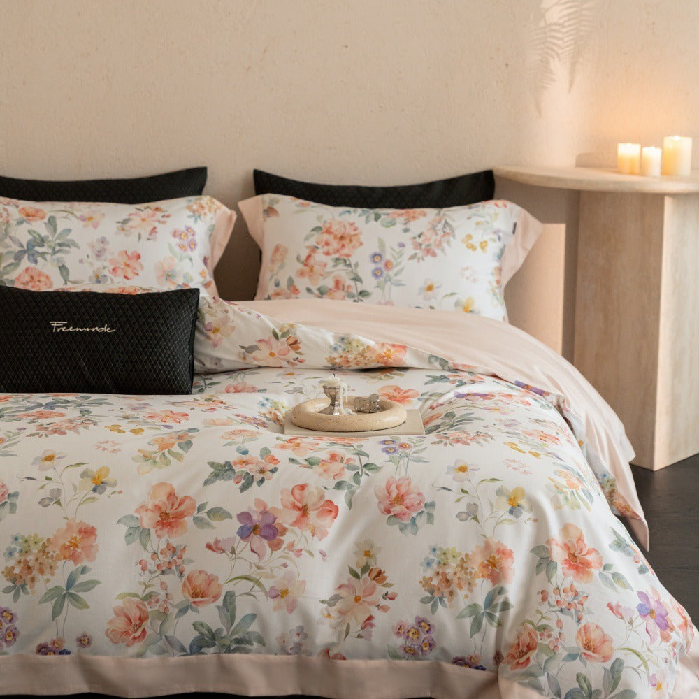 Watercolor Floral Peach Duvet Cover Set