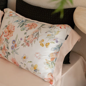 VILZSTUDIOS cream watercolor floral duvet cover set with wide peach borders