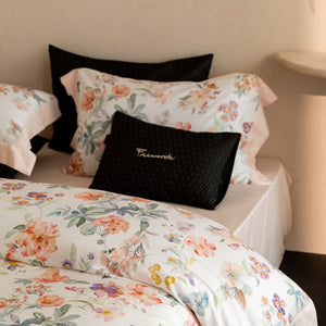 VILZSTUDIOS cream watercolor floral duvet cover set with wide peach borders