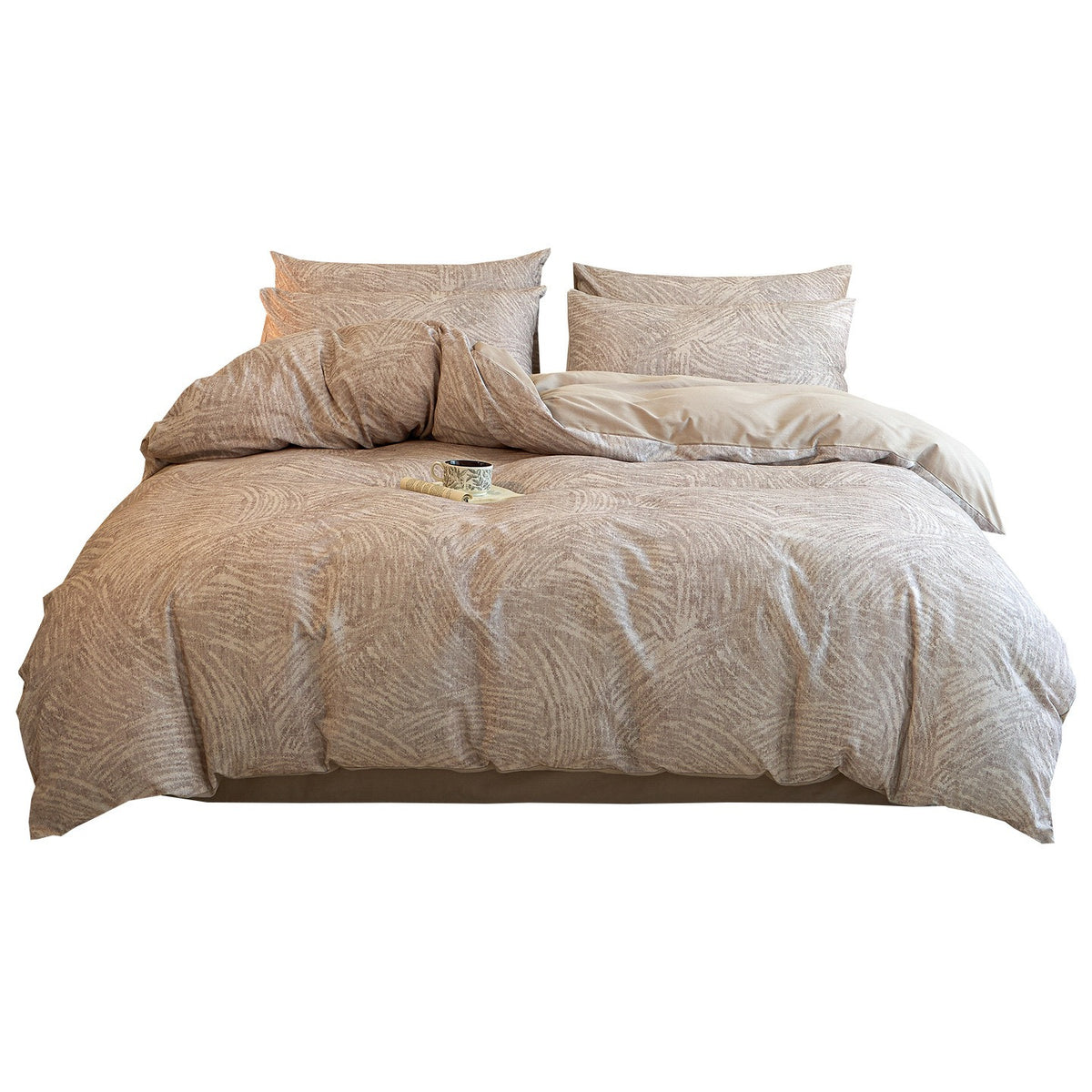 VILZSTUDIOS Muted neutral, green and pink duvet cover set options with wave, floral or brown dog-motif plaid patterns