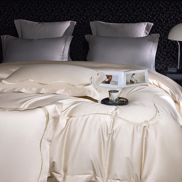 Wavy Embroidered Border Bedding Set