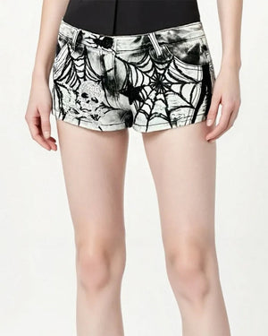 VILZSTUDIOS Grunge print denim shorts with spider web design