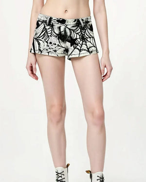 VILZSTUDIOS Grunge print denim shorts with spider web design