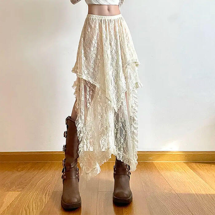 VILZSTUDIOS Asymmetrical lace skirt from VILZSTUDIOS