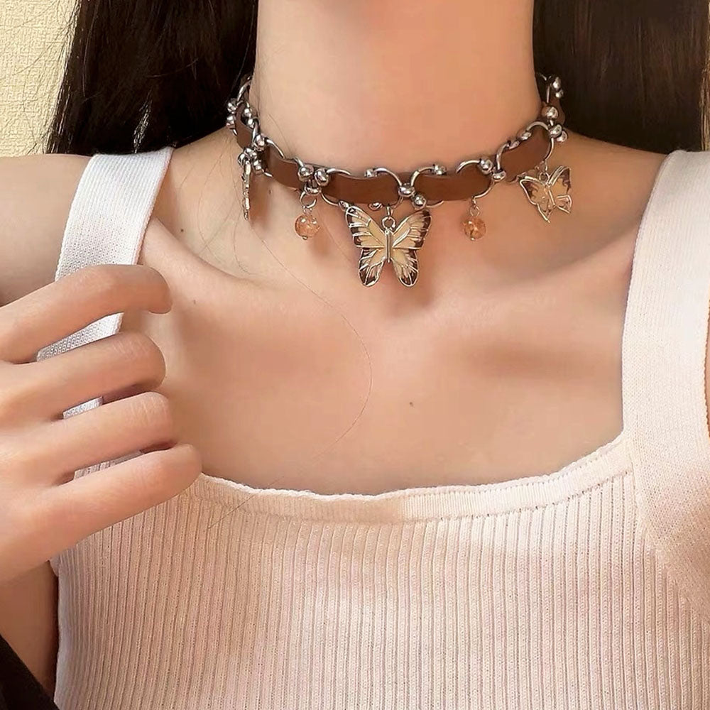 VILZSTUDIOS Stylish choker necklace with butterfly and bead pendants
