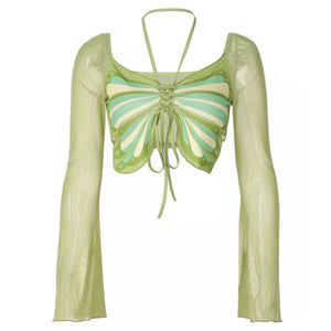 VILZSTUDIOS Whimsical butterfly halter crop top for streetwear fashion