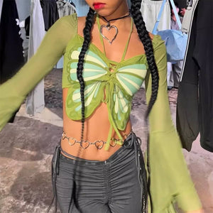 VILZSTUDIOS Whimsical butterfly halter crop top for streetwear fashion