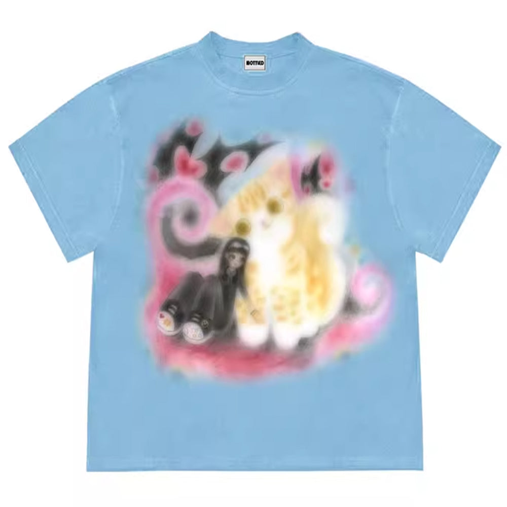 VILZSTUDIOS Graphic t-shirt with whimsical cat and abstract designs