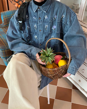 VILZSTUDIOS Floral embroidered denim jacket with oversized fit