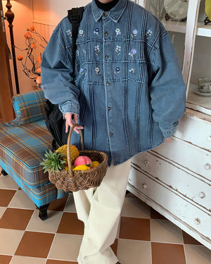 VILZSTUDIOS Floral embroidered denim jacket with oversized fit