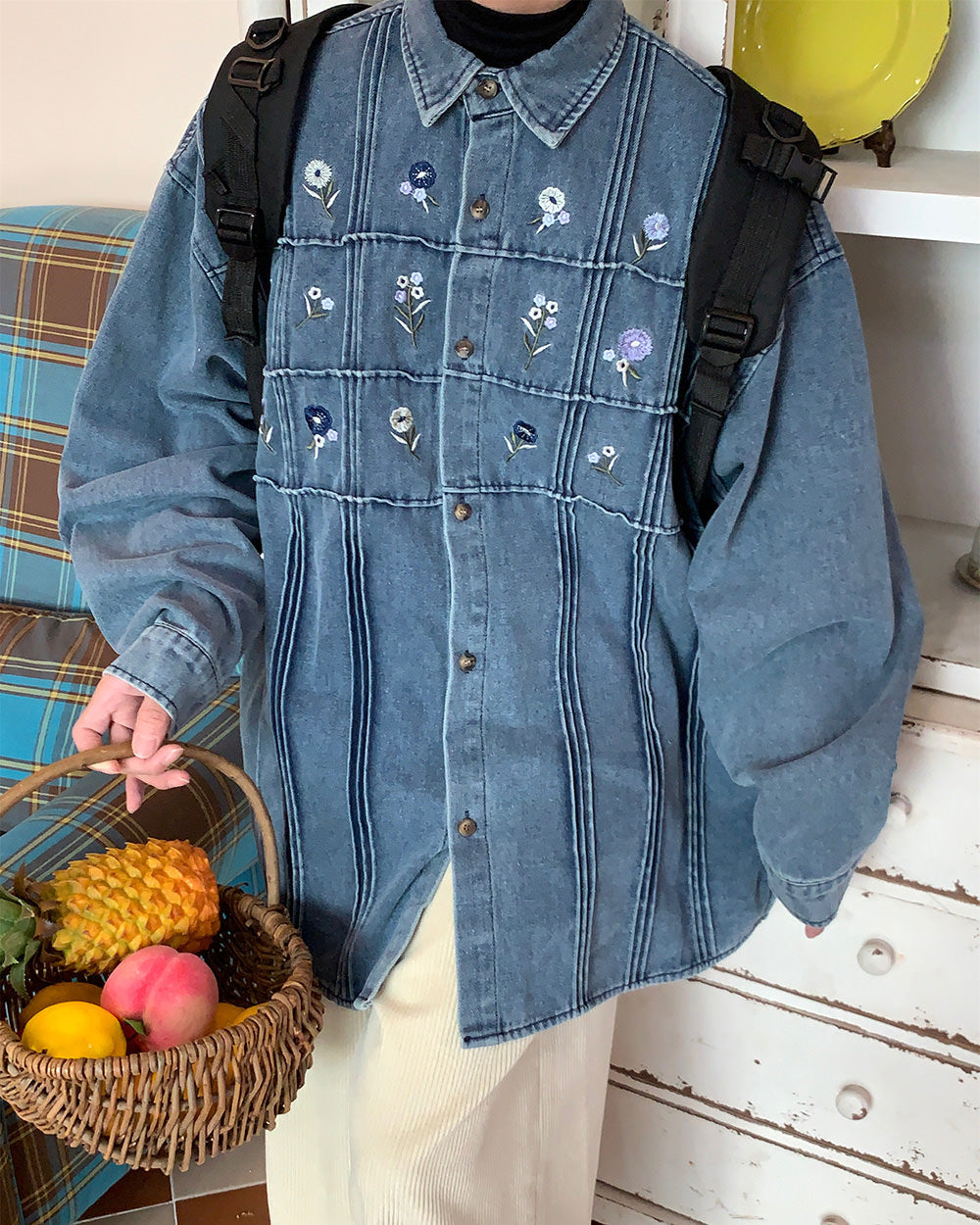 VILZSTUDIOS Floral embroidered denim jacket with oversized fit