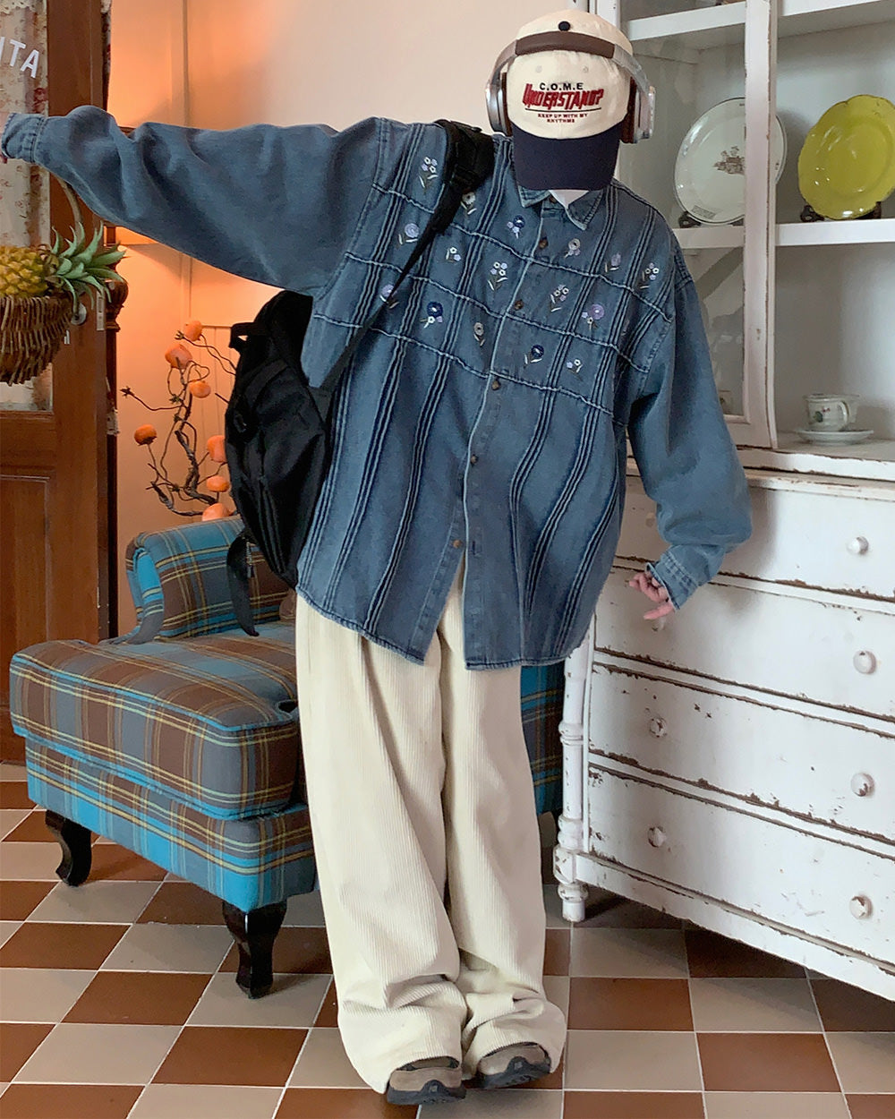 VILZSTUDIOS Floral embroidered denim jacket with oversized fit