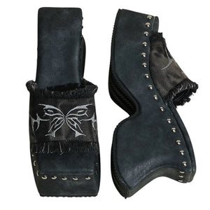 VILZSTUDIOS Unique platform slide sandals with butterfly embroidery