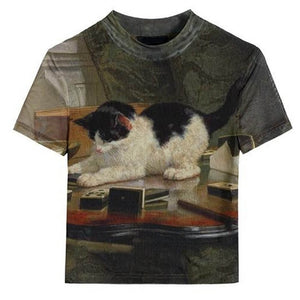 VILZSTUDIOS Whimsical kitten graphic top for casual wear