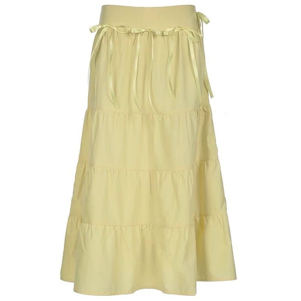 VILZSTUDIOS Whimsical layered maxi skirt in pastel yellow