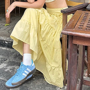VILZSTUDIOS Whimsical layered maxi skirt in pastel yellow