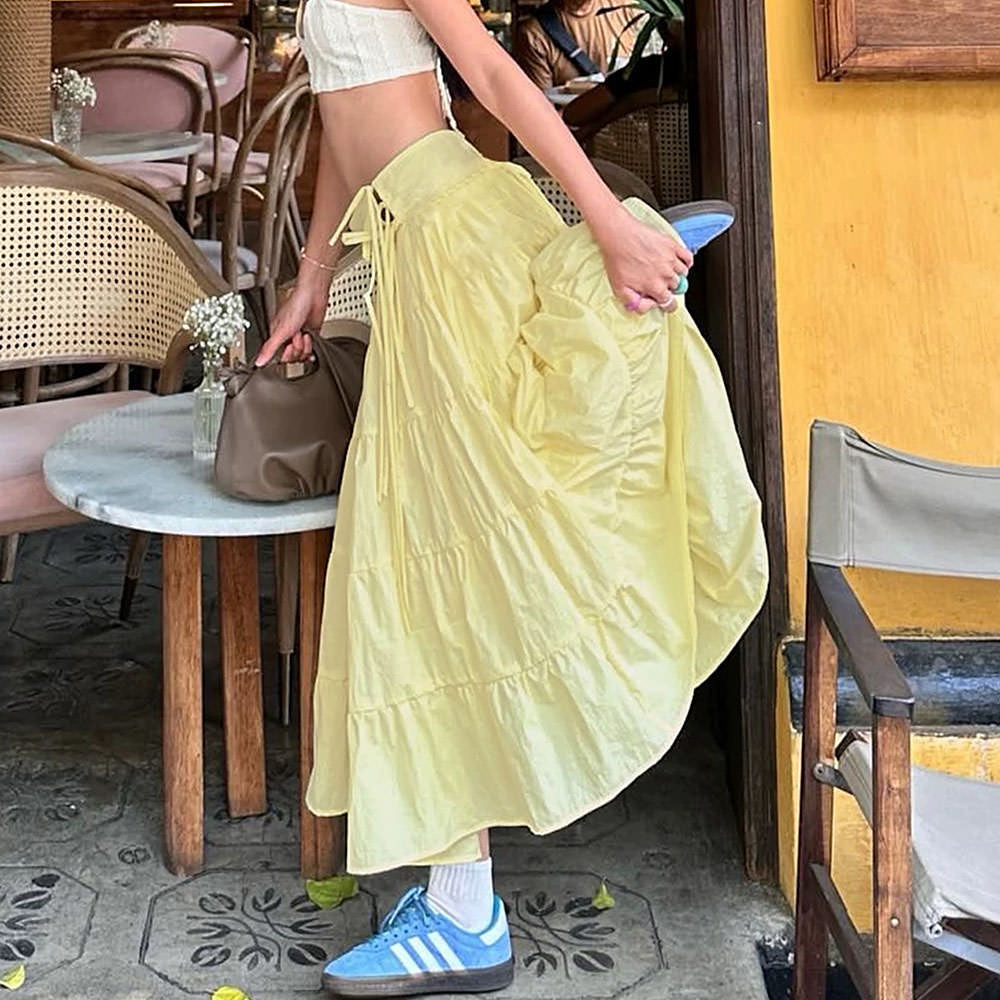 VILZSTUDIOS Whimsical layered maxi skirt in pastel yellow