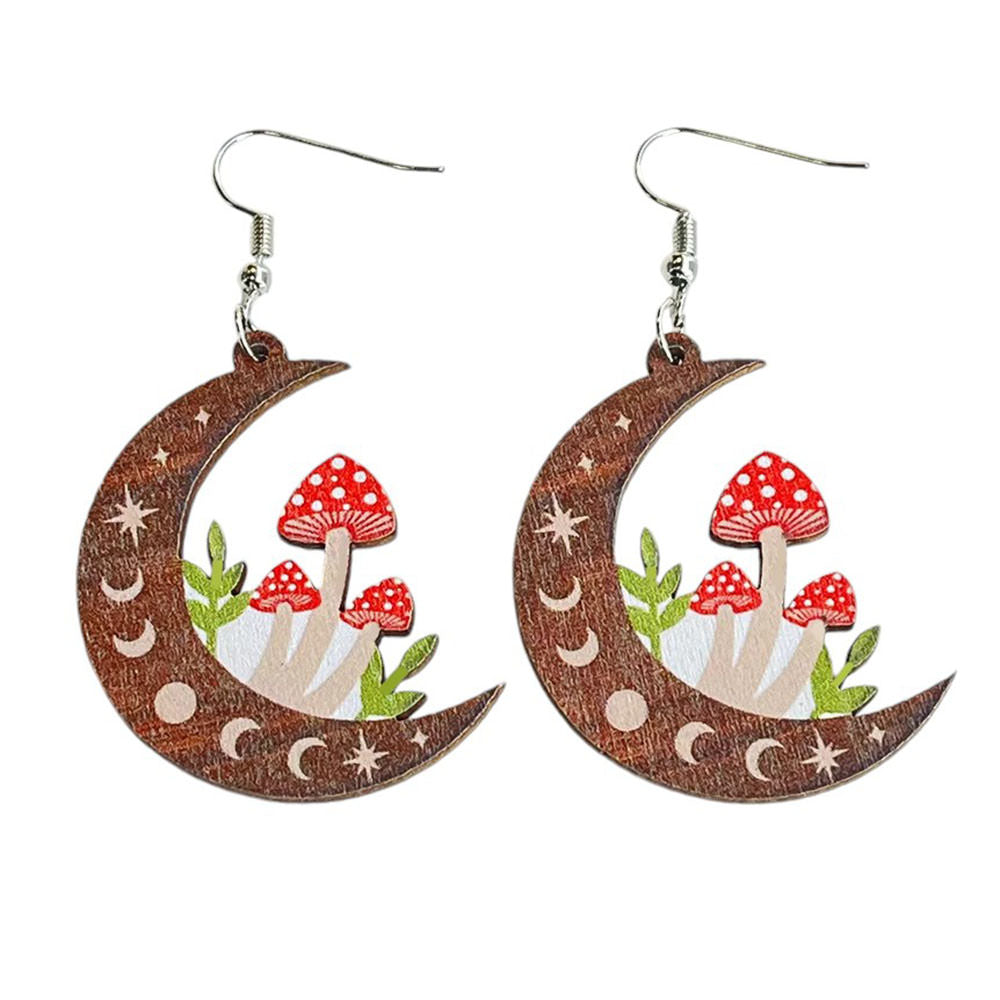VILZSTUDIOS Whimsical mushroom earrings on a crescent moon design