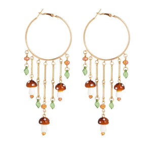 VILZSTUDIOS Whimsical gold hoop earrings with mushroom and leaf design
