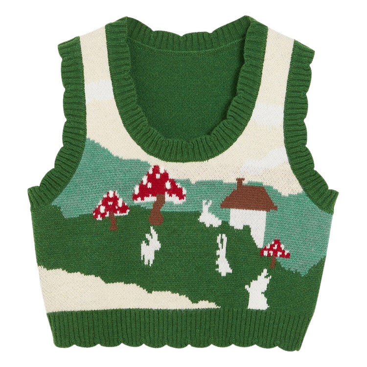 VILZSTUDIOS Whimsical mushroom knit vest for fashion-forward style