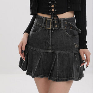 VILZSTUDIOS Whimsical denim mini skirt with pleated design