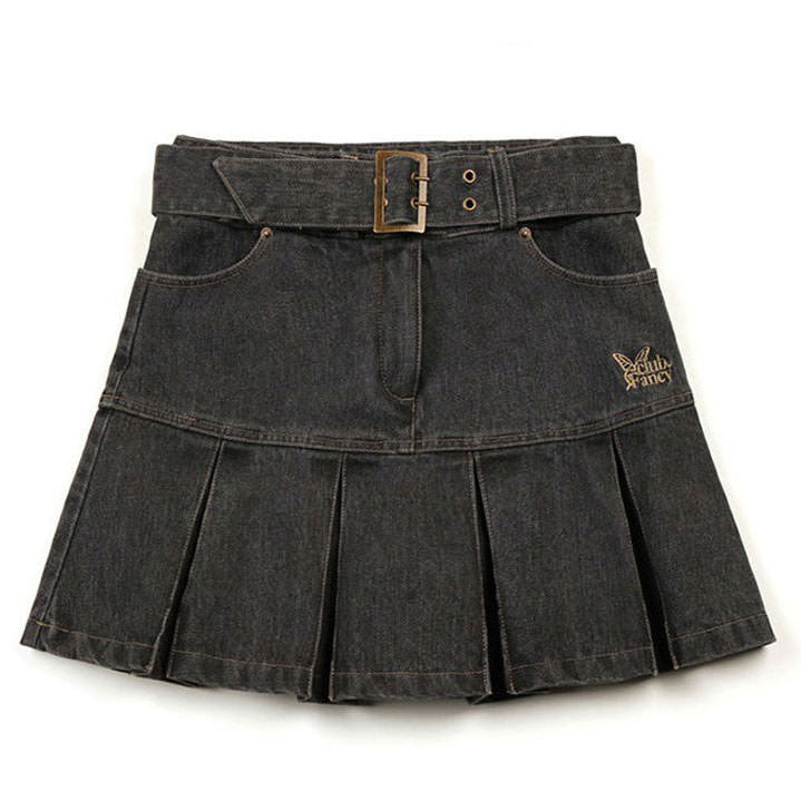 VILZSTUDIOS Whimsical denim mini skirt with pleated design