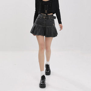 VILZSTUDIOS Whimsical denim mini skirt with pleated design